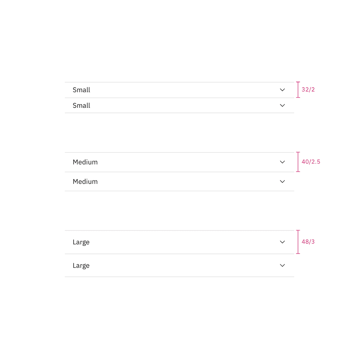 Sizes for accordion